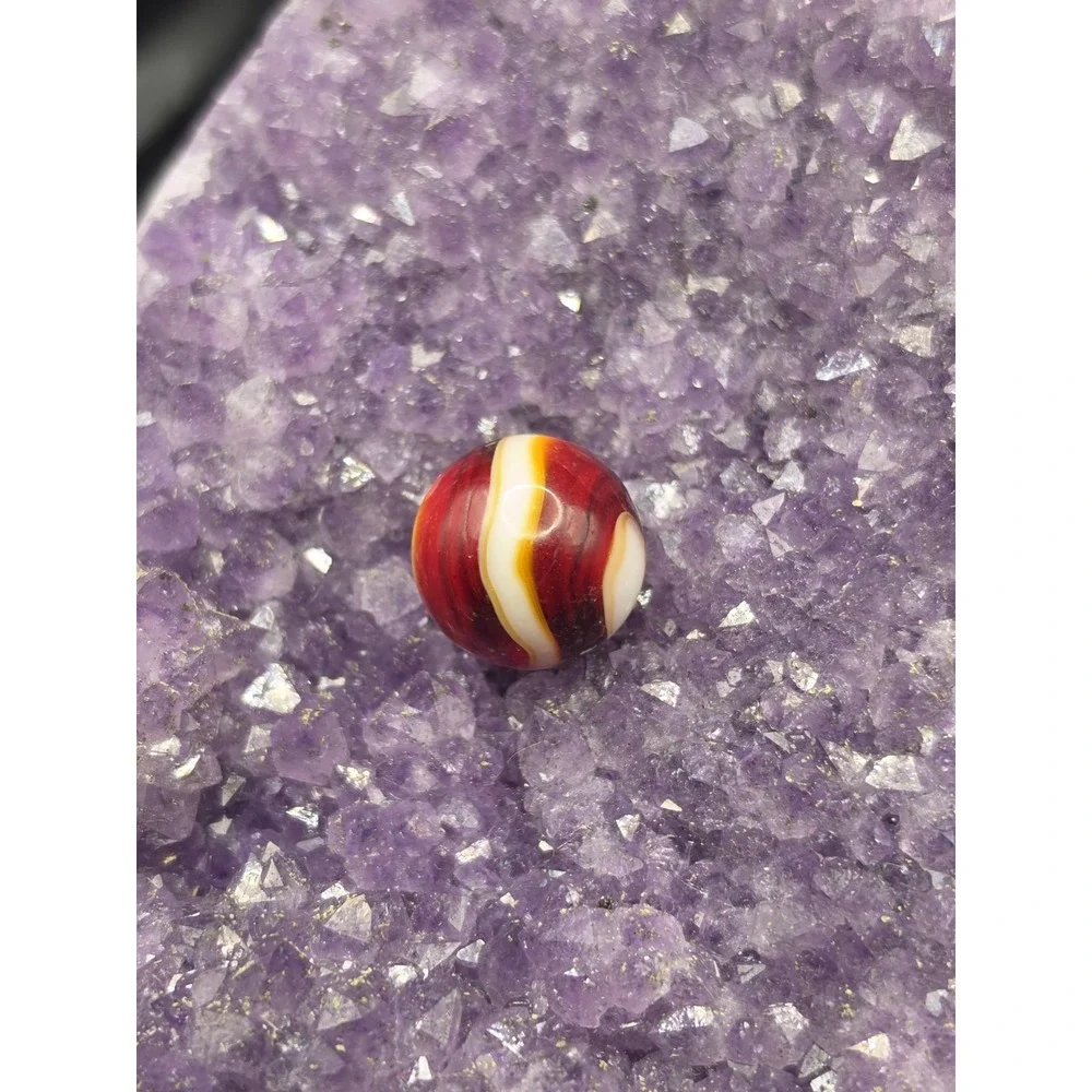 Vintage Beautiful Two Toned Red & White Stripe/Swirl HTF Marble Akro oxblood